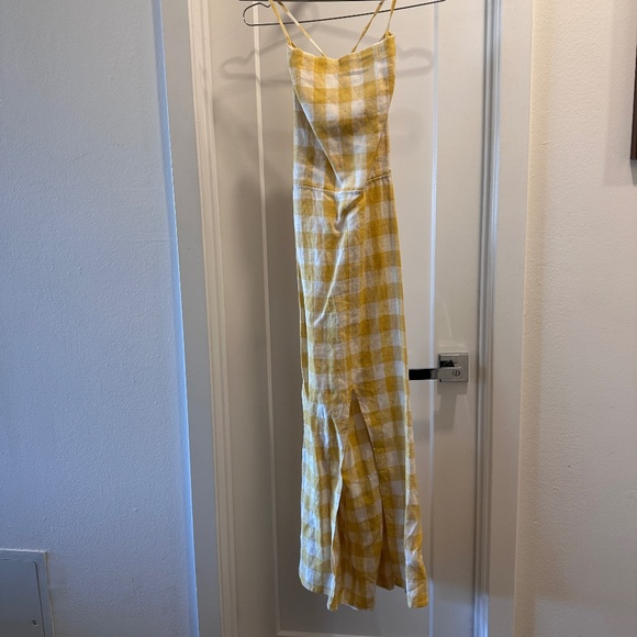 reformation nia organic linen yellow dandelion gingham cottage-core - Picture 2 of 3